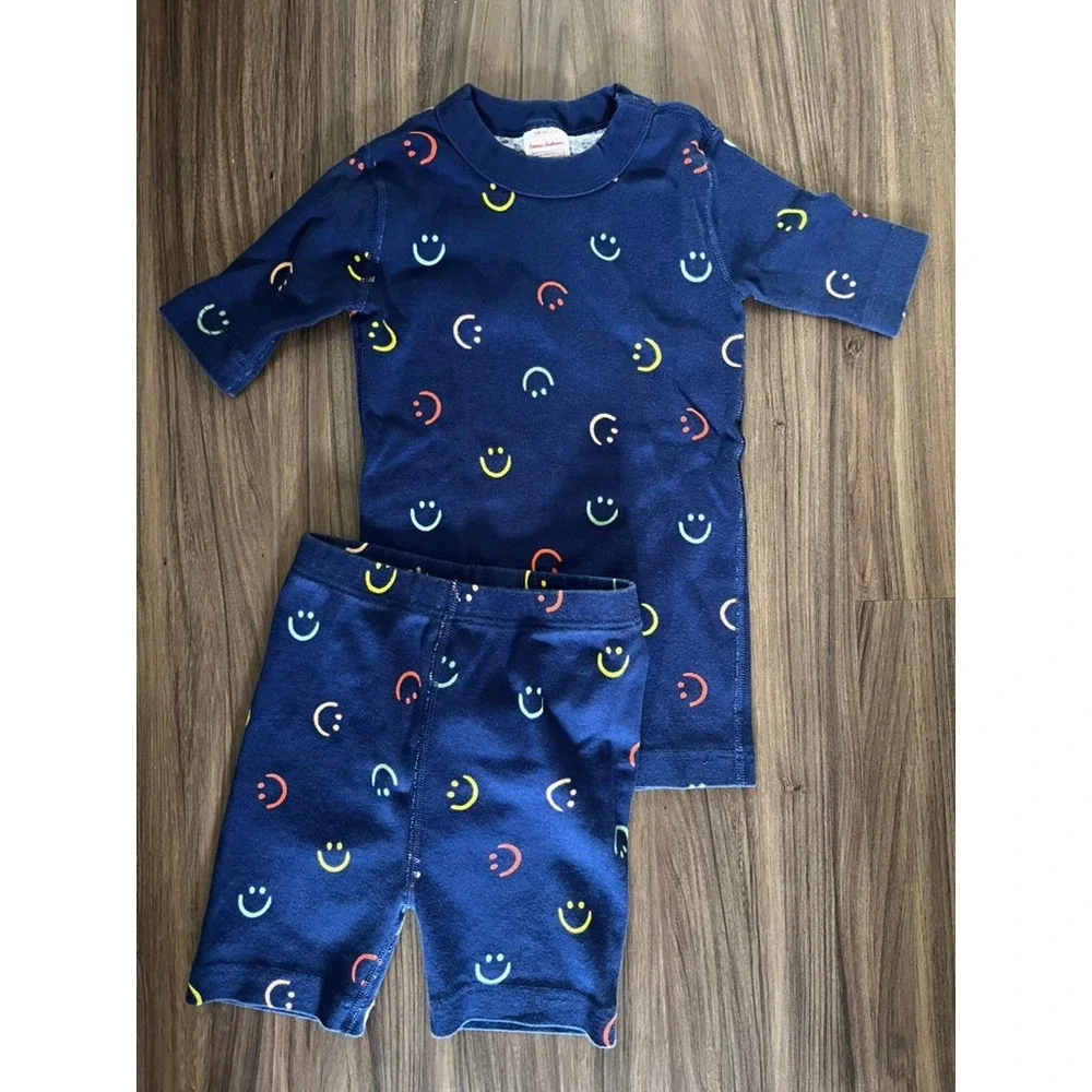 Hanna Andersson HannaJams Pajama Set Short Johns Happy Days Blue size 130/US 8